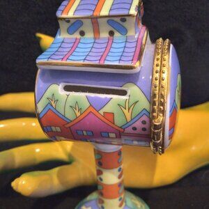 Hand Painted Birdhouse Trinket / Stamp Dispenser